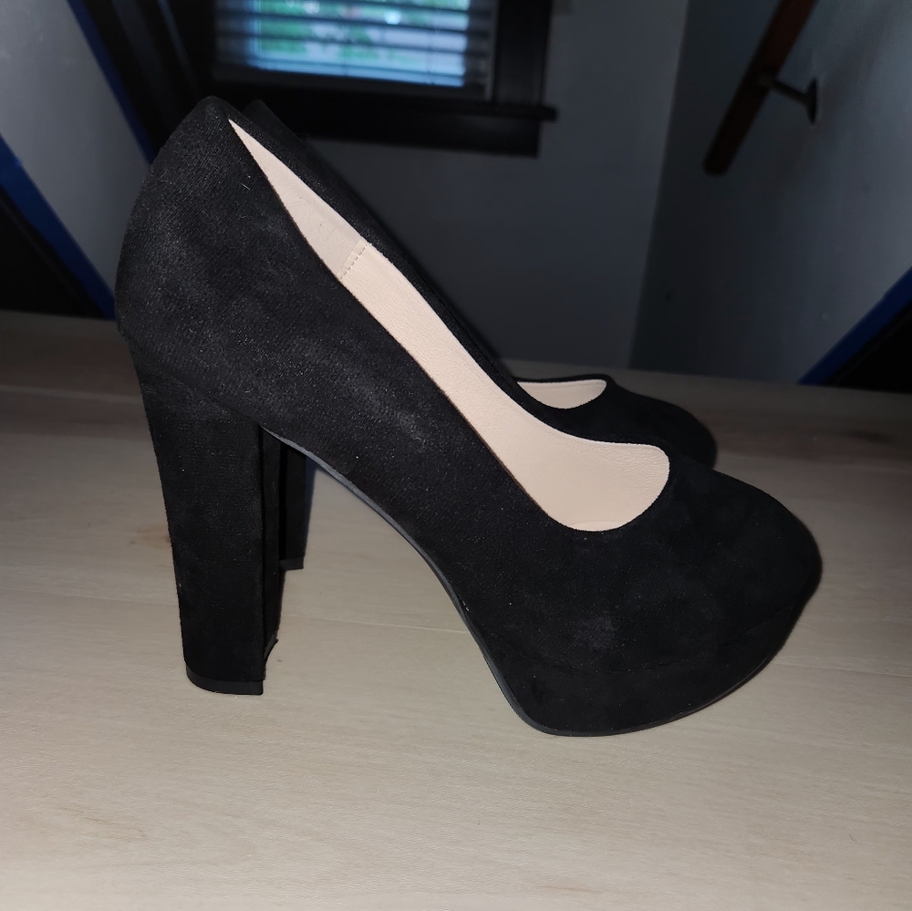 Faux suede chunky heels